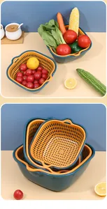 6-piece double-layer plastic colander set for kitchen vegetable and fruit washing