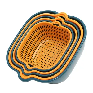 6-piece double-layer plastic drain basket set for kitchen vegetable and fruit washing