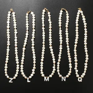 Freshwater pearl necklace with mother of pearl letter pendant elegant jewelry chic gift
