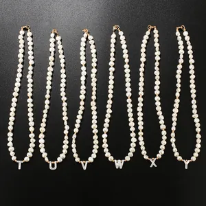 Freshwater pearl necklace with shell letter pendant fashion jewelry set chic accessories