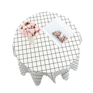Modern minimalist black and white checkered waterproof PVC round tablecloth for home dining