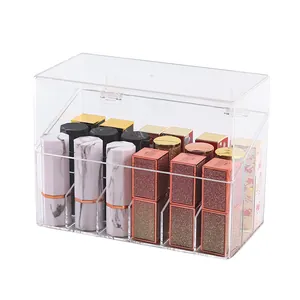 Clear acrylic lipstick organizer with dustproof lid for desktop makeup storage box