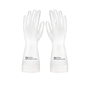 Durable white household waterproof rubber latex cleaning gloves in medium size M