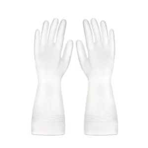 Durable waterproof white latex household cleaning gloves for kitchen dishwashing