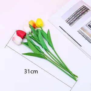 Colorful artificial PU tulip flower bouquet for home decor and faux floral arrangement.
