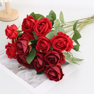 Fiore di Rosa in Seta Artificiale Singolo Rametto Rosa in Velluto Per Casa Matrimonio Festa San Valentino Decorazione