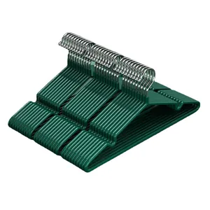 Pack of durable green non-slip stainless steel clothes hangers for wardrobe storage and drying.