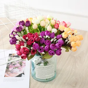 Artificial Silk Mini Rose Flower Bouquet Fake Floral Stem For Wedding Party Home Decor Photography Props Gift