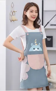 Tablier de cuisine bleu imperméable pour femme avec essuie-mains et dessin animé