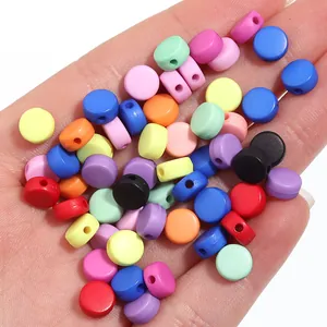 Colorful acrylic flat round loose beads for DIY handmade bracelet jewelry making details