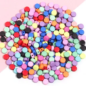 Colorful acrylic flat round beads for DIY jewelry making, handmade bracelets and crafting details.