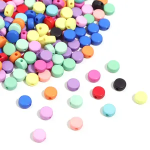 Colorful acrylic flat round beads detail shot, perfect for DIY jewelry and bracelet making.