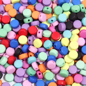 Colorful acrylic flat round beads loose spacer beads for DIY bracelet jewelry making.