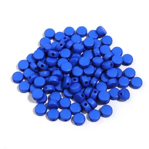 Solid blue acrylic flat round loose beads for DIY bracelet jewelry making craft accessories.