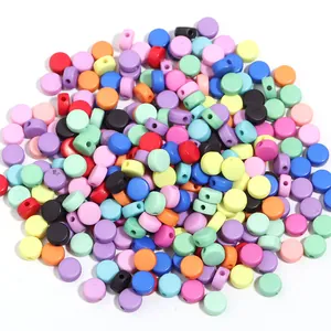 Colorful acrylic flat round loose beads bulk for DIY handmade bracelet jewelry making.