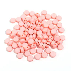 Pink acrylic flat round beads small hole loose beads DIY bracelet jewelry making accessories