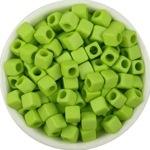 Solid light green acrylic square beads with large holes for DIY handmade jewelry making.
