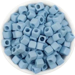 Light blue acrylic square beads with large holes, perfect for DIY handmade jewelry crafting.