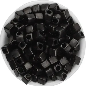 Black acrylic square spacer beads with large holes, ideal for DIY handmade jewelry crafts.