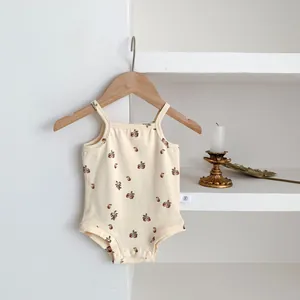 Cute summer baby sleeveless romper with sweet fruit print infant strap bodysuit for newborn