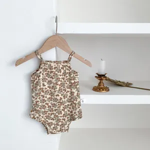 Summer baby floral spaghetti strap romper cute sleeveless infant cotton bodysuit infant clothing