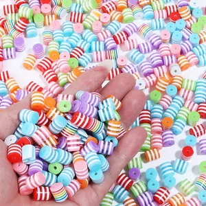 Colorful striped barrel resin beads for DIY bracelet and necklace jewelry making accessories.