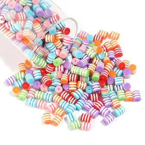 Striped Resin Barrel Beads Rainbow Color Translucent Spacer Beads For DIY Jewelry Making Bracelet Necklace Crafts
