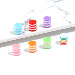 Colorful resin barrel beads with white stripes, translucent DIY spacer beads for jewelry making.