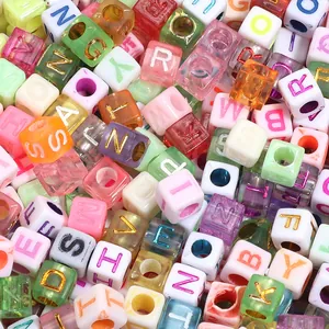Perles En Vrac Lettre Alphabet Acrylique Carrée Multicolore Grand Trou Cube Perles Pour Bricolage Artisanat Bracelet Collier Fabrication de Bijoux