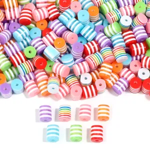 Colorful striped resin barrel beads, translucent spacer beads for DIY bracelets jewelry making.