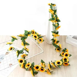 Artificial sunflower garland silk flower vine for home wedding party wall decor hanging plants.