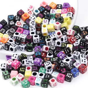 Acrylic Square Smiley Face Beads Colorful Emoji Cube Large Hole Beads For DIY Bracelet Necklace Jewelry Making Crafts
