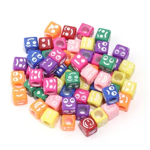 Colorful acrylic square smiley face beads for DIY jewelry making bracelets 100pcs