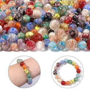 Colorful gold foil glass round beads loose DIY jewelry making bracelets craft wholesale
