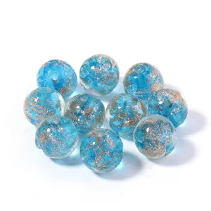 Blue gold sand glass beads transparent crystal loose beads for DIY handmade jewelry crafting