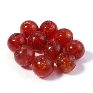 Red gold sand glass beads detail, DIY craft loose crystal round beads for jewelry making