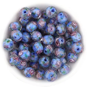 10pcs Japanese Millefiori Glass Beads Faceted Gold Sand Floral Abacus Beads DIY Jewelry