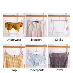 Multi-purpose adjustable non-slip pants hanger with plastic clips for clothes drying