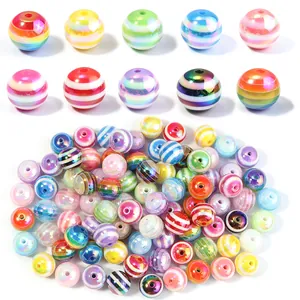 16mm colorful striped rainbow round beads for DIY jewelry making and craft accessories.