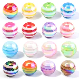 16mm Rainbow Striped Round Beads Colorful DIY Jewelry Accessories Loose Bead Crafts