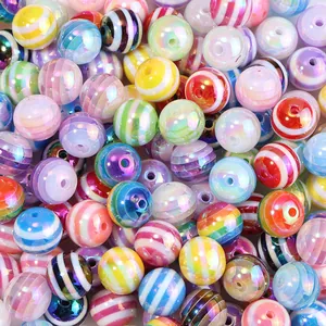 16mm colorful striped rainbow round beads DIY jewelry accessories candy ball loose beads