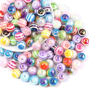 Colorful 16mm rainbow striped loose beads for DIY jewelry making and craft accessories.