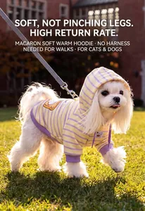 Süßer gestreifter Haustier-Hoodie mit Bären-Aufnäher für kleine Hunde und Katzen