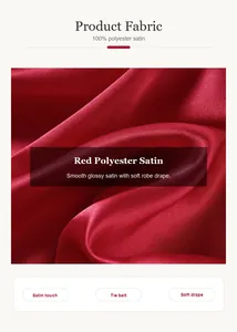 Close-up of premium red polyester satin fabric showing smooth glossy texture and soft drape