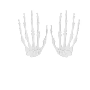 Realistic white plastic skeleton hand props for Halloween spooky home decorations.