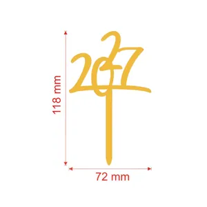 Goldener 2027 Acryl Kuchendeko für Neujahrspartys, Maße 118 mm x 72 mm