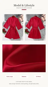 Detail shot of a red satin robe featuring luxurious silk texture and smooth sheen.