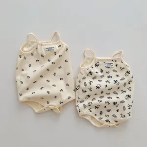Neonato cotone floreale bretella tutina senza maniche body grazioso abbigliamento
