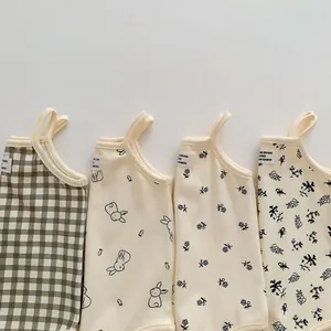 Estate neonato cotone senza maniche tutina carino stampato bambino bretella body set
