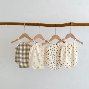 Estate neonato bambino bambina senza maniche bretelle romper stampa carina tutina neonato